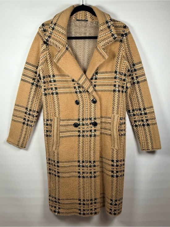 T Tahari Jackets & Blazers - Tahari Women’s Camel Plaid Fall Winter Coat Double Breasted Long Coatigan Size S